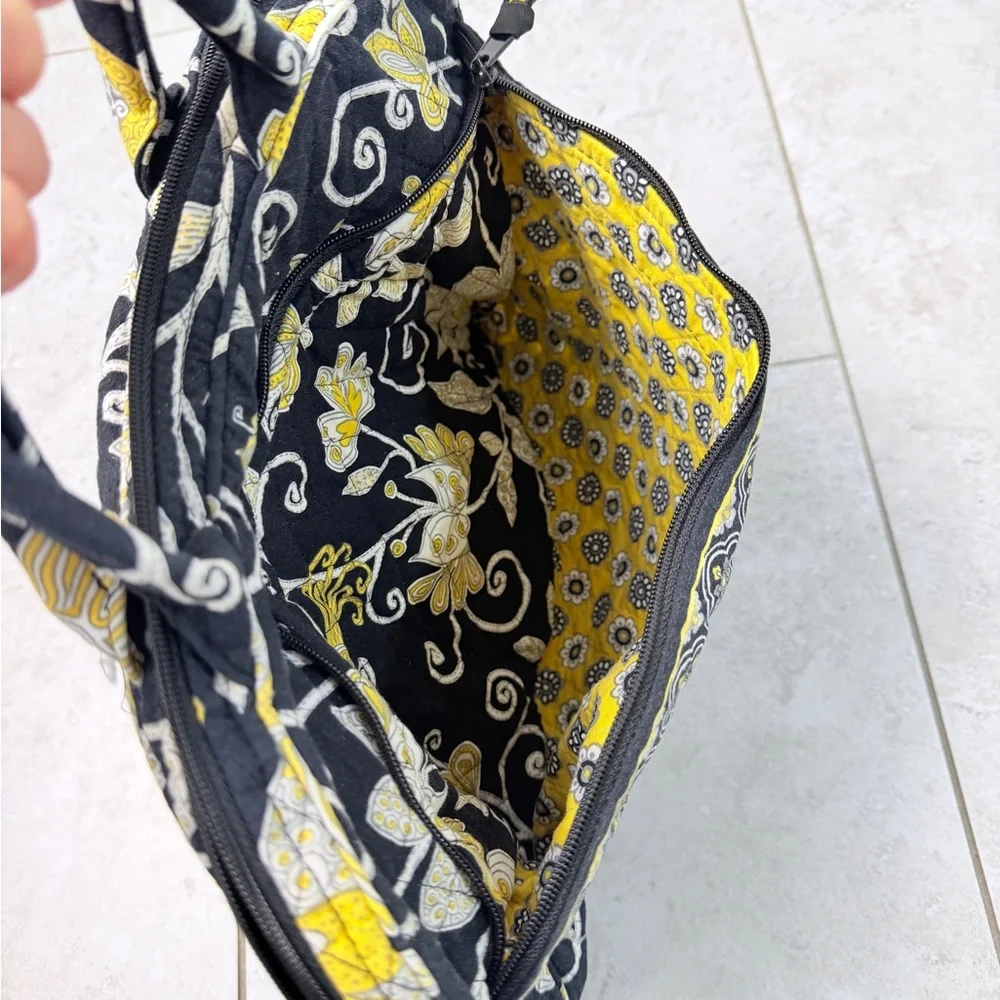 Vera Bradley Yellow Bird Black Floral Quilted Laptop Travel Tote Bag Carry